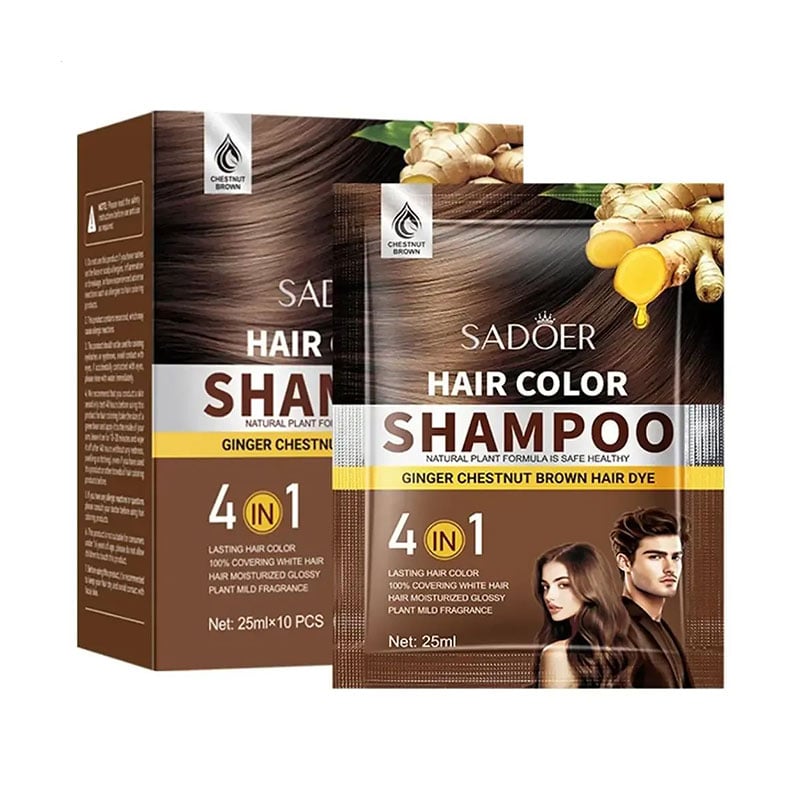 Фарбувальний шампунь для волосся Sadoer Argan Oil Hair Color Dye, Chestnut, 10*25 мл