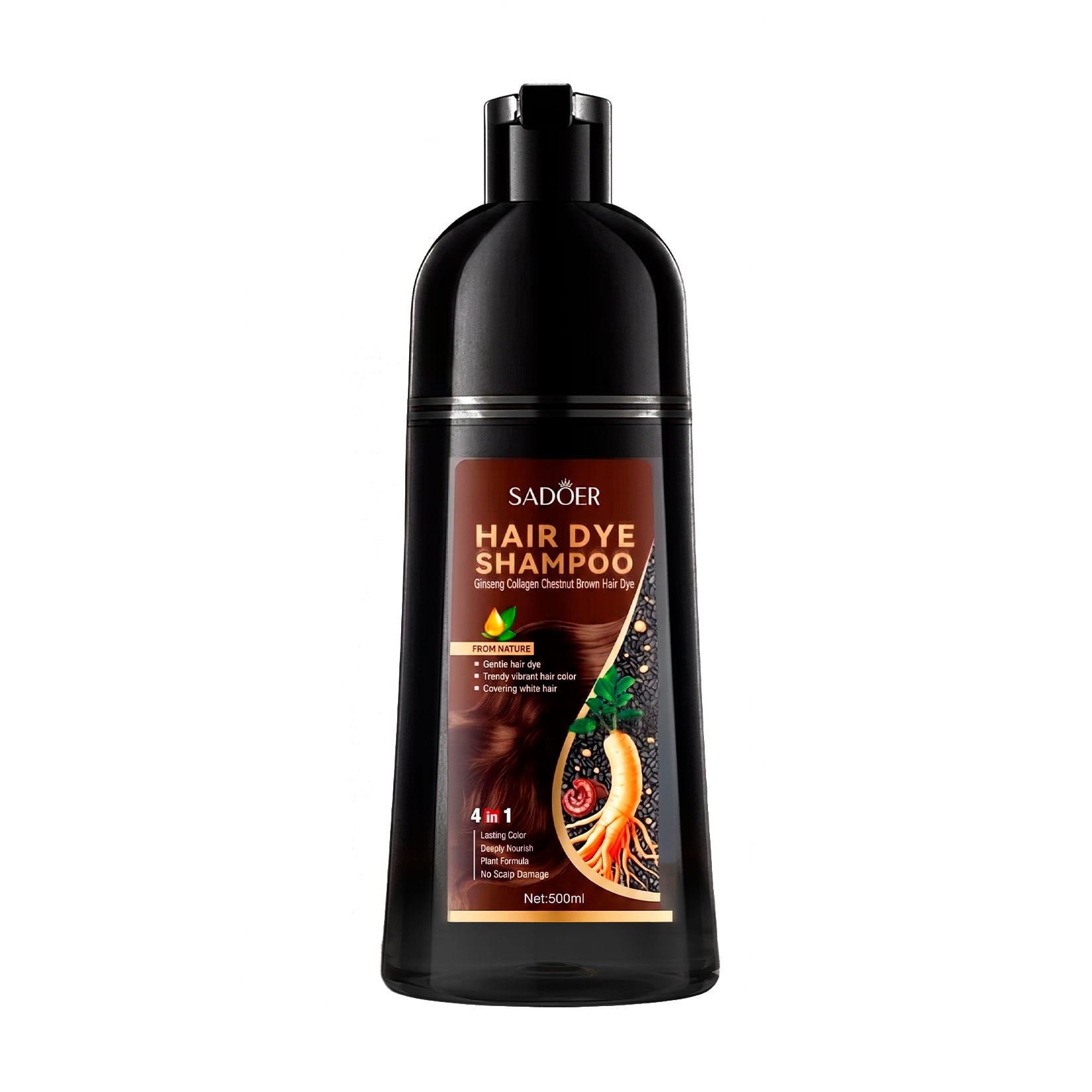 Фарбувальний шампунь для волосся Sadoer Ginseng Collagen Hair Dye Shampoo, Chestnut Brown, 500 мл