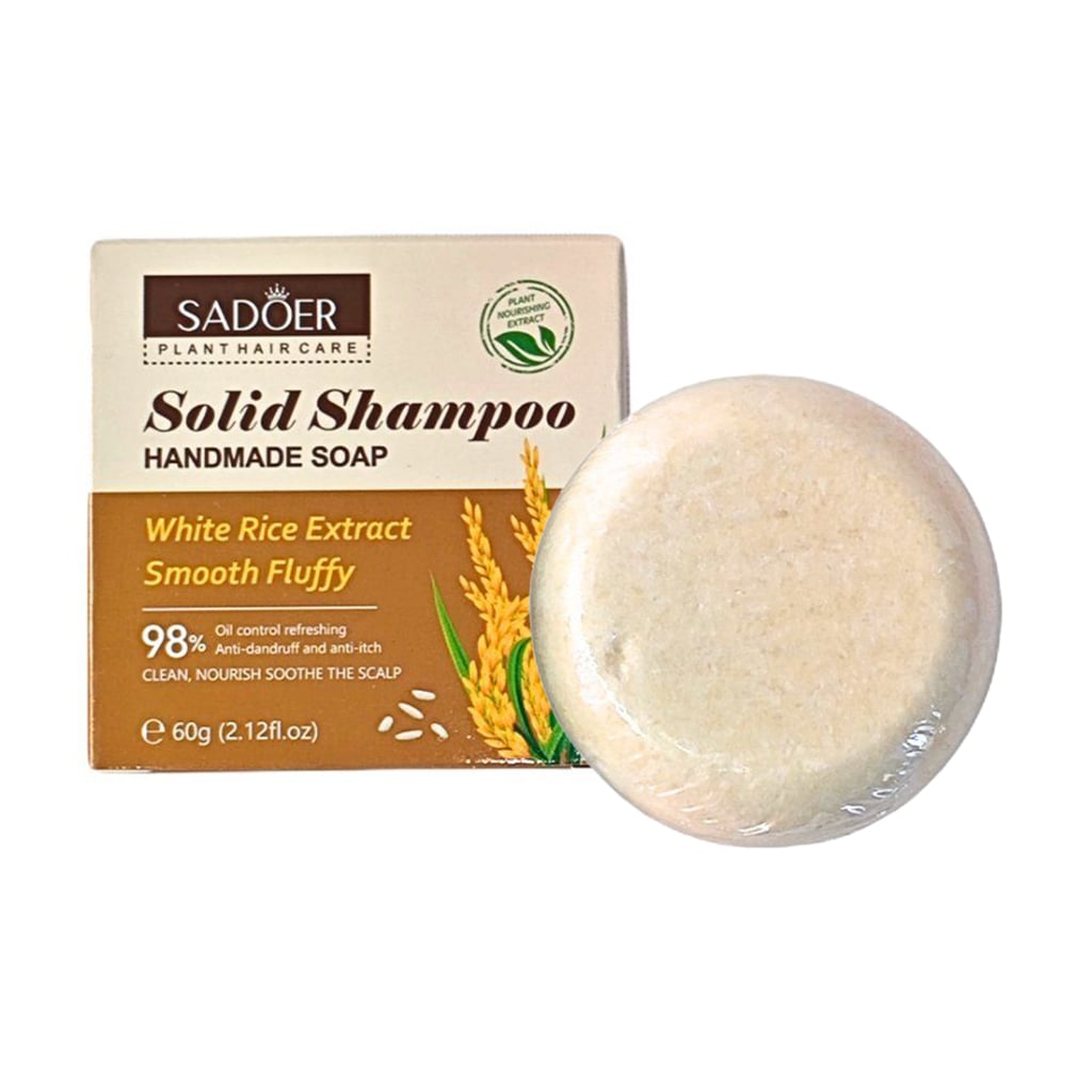Твердий шампунь для волосся Sadoer White Rice Extract Smooth Fluffy Solid Shampoo, 60 г